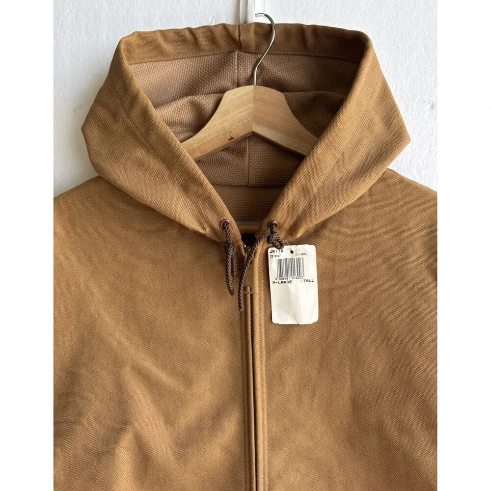 NWT VTG 1997 Carhartt Mens XL Tall JR116 Hooded Full Zip Brown Distressed Jacket
